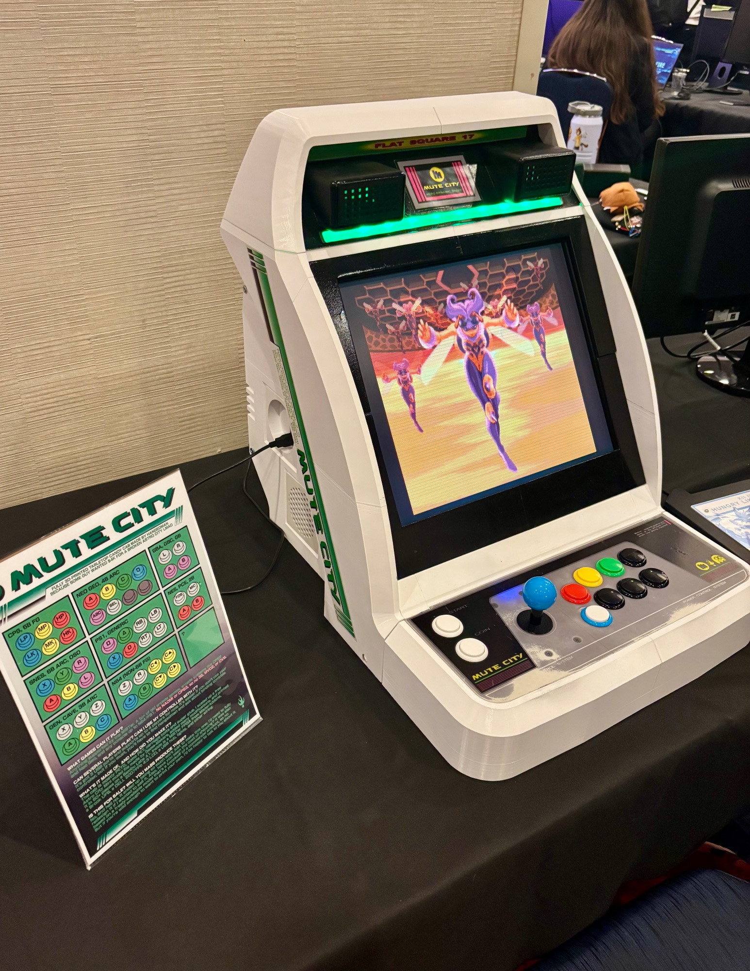 A fully-3D-printed arcade tabletop cabinet. It is styled after the classic SEGA Astro City "Candy cab" design.